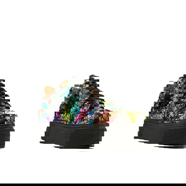 Embassy London Camila - Dark Tropical - Women's black platform leather trainer in dark print
