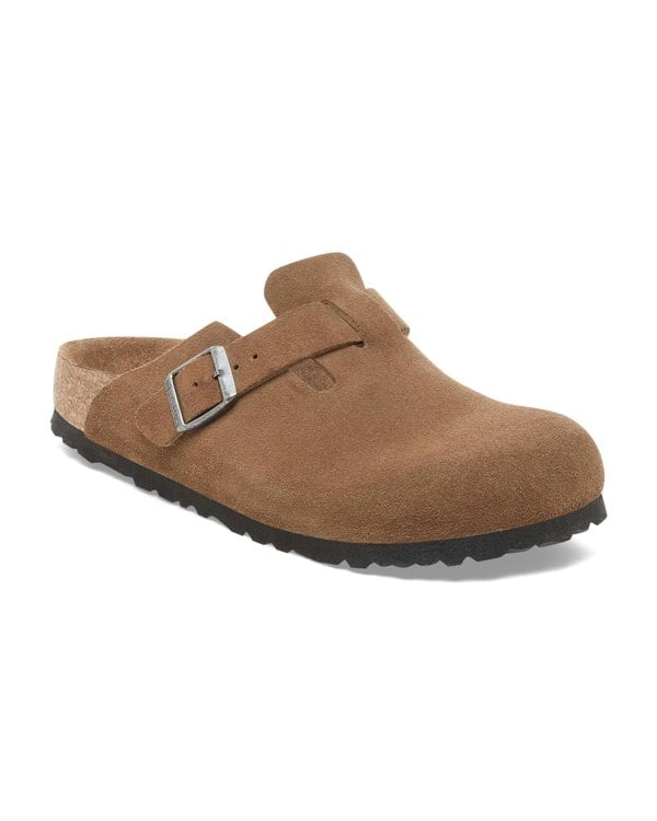 Birkenstock Boston Soft Footbed Womens Suede Clogs - Dark Tea/Tonal Footbed