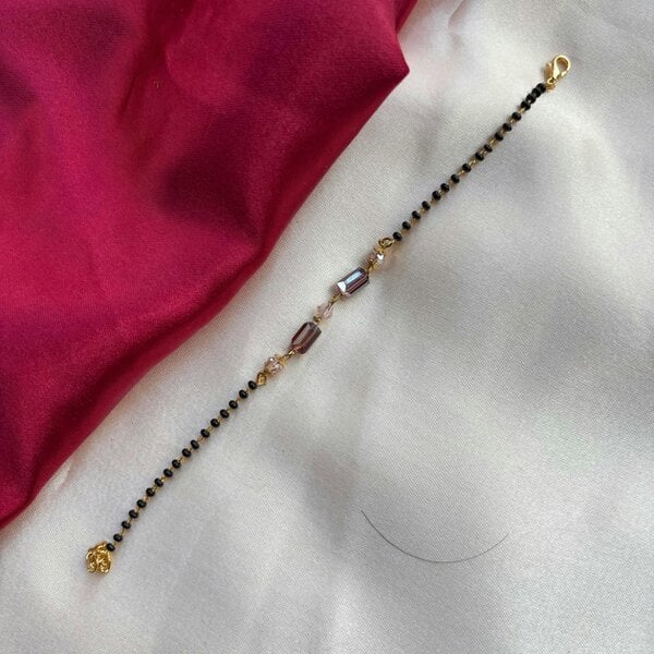 The Colourful Aura Minimalistic Black Beaded Crystal Slim Mangalsutra bracelet