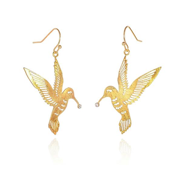namana Gold Bird Dangle Earrings in a Hummingbird Design for Women