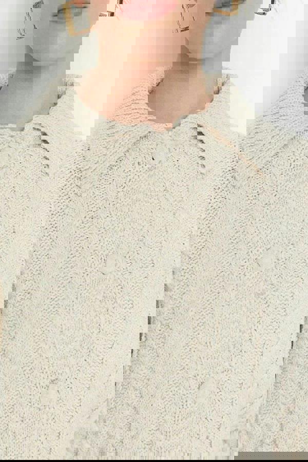 WOVCOR Crop Polo Neck Knit Cardigan with Covered Button Detail