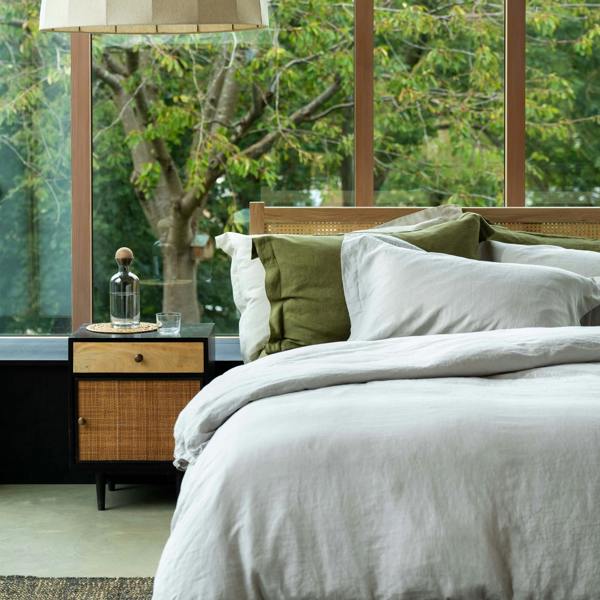 Light Grey French Linen 40cm Deep Fitted Sheets in a styled bedroom 1 | Soak and Sleep