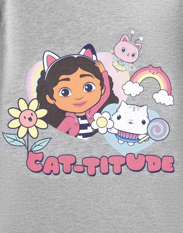 Vanilla Underground Gabby's Dollhouse Girls Grey Cat-titude Short Sleeved T-Shirt