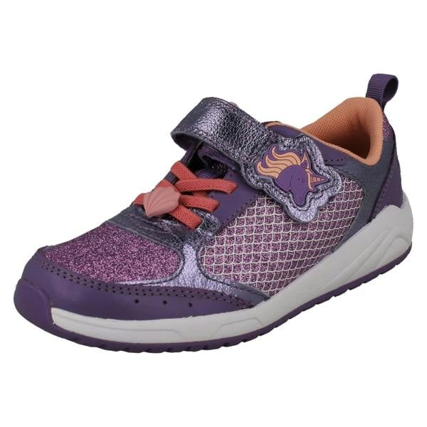Clarks Girls Clarks Unicorn Detailed Hook and Loop Trainers Aquatic Brill K