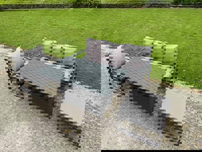 Fimous 5 Seater Aluminium Garden Furniture Set with Adjustable Rising Dining Table, Footstool - Dark Grey