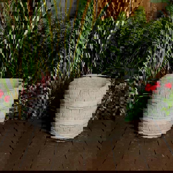 Small Half Barrel Stone Garden Planter Flower Pot 