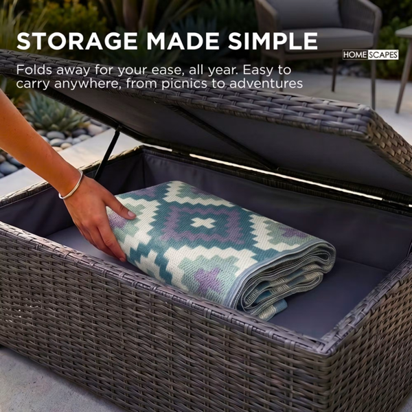HOMESCAPES Outdoor Rug Luxury Waterproof Reversible Recycled, For Garden, Mia Aztec
