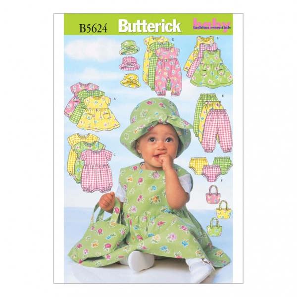 Butterick Sewing Pattern 5624, Accessories, Bags, Dresses, Headwear, Jumpsuits for Baby, L-XL - Intermediate
