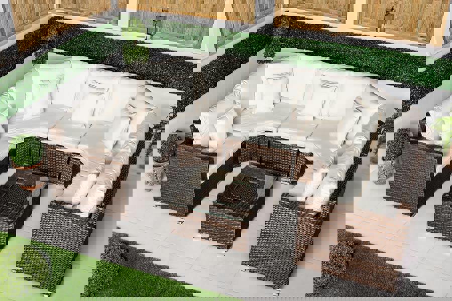 Giardino Santorini 5 Seat Modular Sofa Rattan Garden Furniture Set Outdoor Lounge Ice Bucket Coffee Table