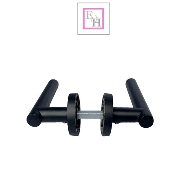 EDH Door Hardware Matt Black T Bar Door Handles on Round Rose – Straight Lever Handle 6 Pairs