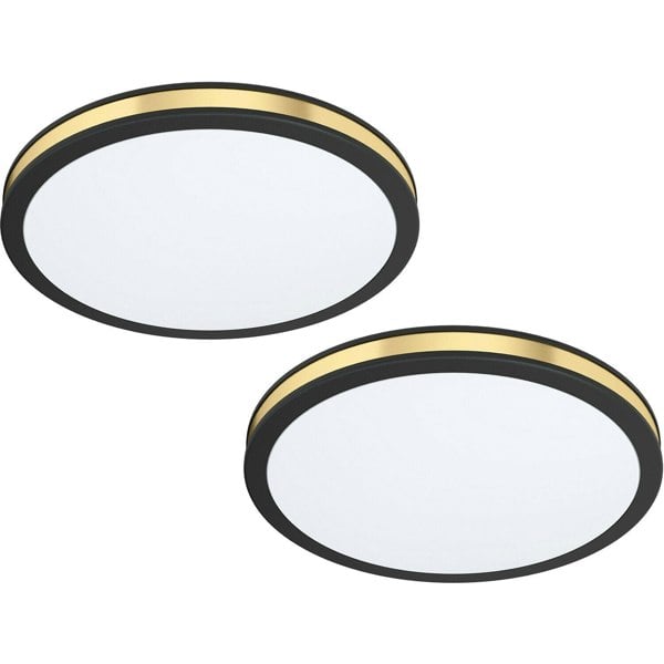 2 PACK Wall Flush Ceiling Light Colour Black Shade White Gold Plastic LED 12W Loops