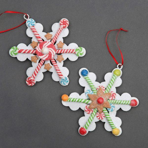 Ceramic Snowflake Hanging Decorations in Multicolour - Pack Sizes of 2 or 12 for Seasonal Display image 1