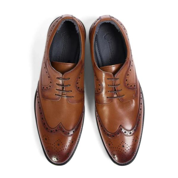 Paul Andrew Cambridge - Men's Tan Brown Wingtip Brogue Derby Shoes