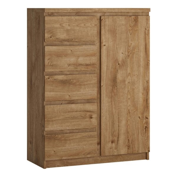 Wyld Haus Hemingway Natural Oak Wood Storage Chest 1 Door 5 Drawer