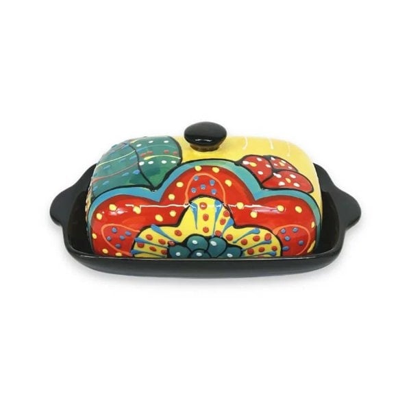 Butter Dish - Classic Spanish - Red & Yellow Flower