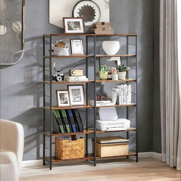 Rafaelo Mobilia 6 Tier Industrial Bookcase Large