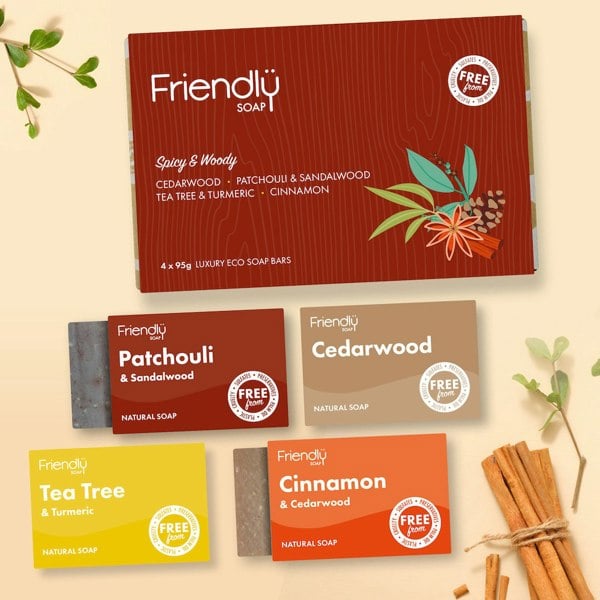 Spicy and woody soap selection sleeve and 4 bars
