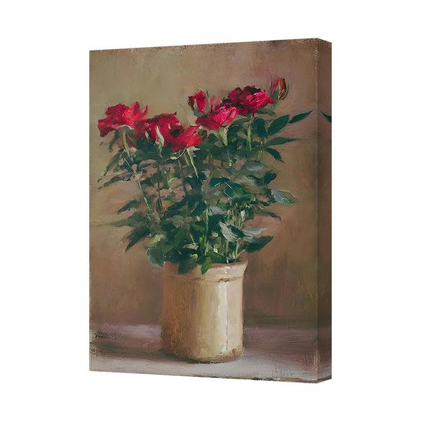 Benjamin Tate Design Contemporary Red Rose Canvas Wall Art Hand Stretched Gallery Wrapped Canvas With Deep Wooden Frame Made In UK
