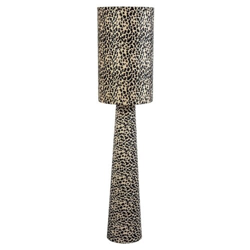 Happy Homewares Modern Leopard Print Velvet Fabric Floor Lamp with Drum Shade and Base