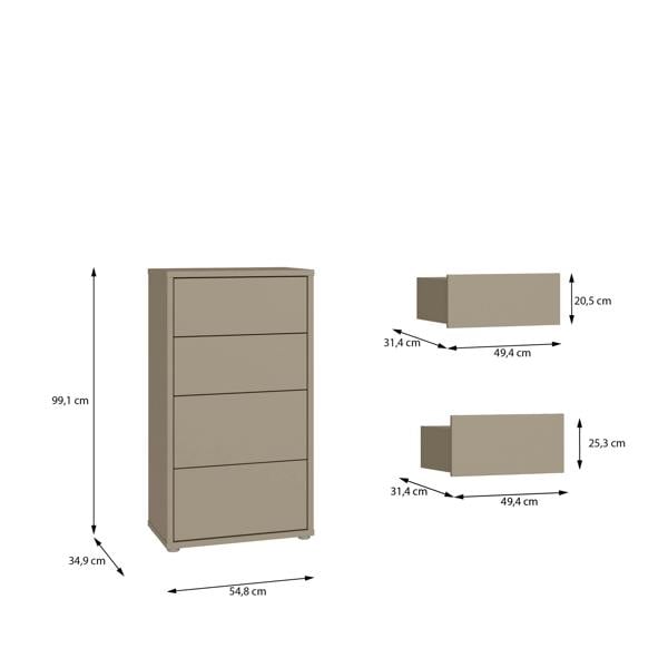Alice Springs Tall 4 Drawer Chest with Push-to-Open Drawers in Taupe