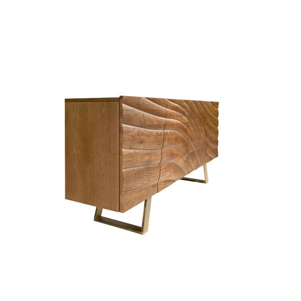 Angel Cerdá Sideboard in light walnut and polished gold-coloured steel 3298