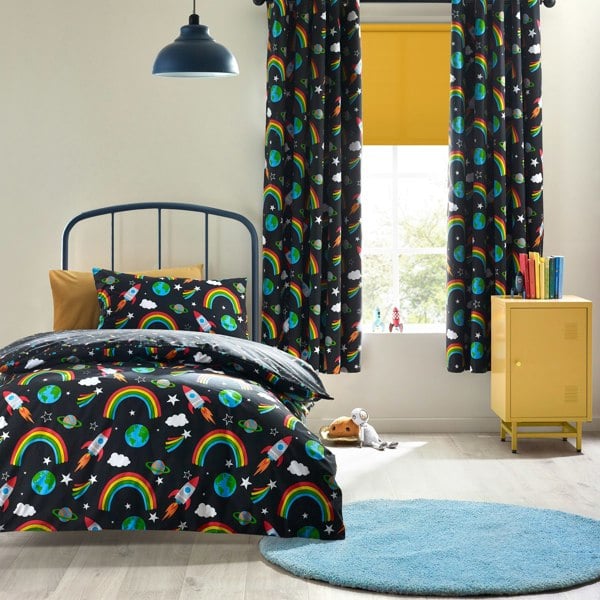Catherine Lansfield Rainbow Rockets Reversible Duvet Cover Set Black