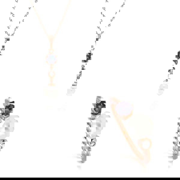 270P030308925-270R058808925 Modern Pearl, Tanzanite & Topaz Pendant & Ring Set in Rose Gold Plated Silver 1