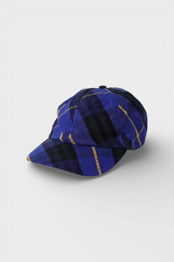 Burberry Linen Check Baseball Cap Blue