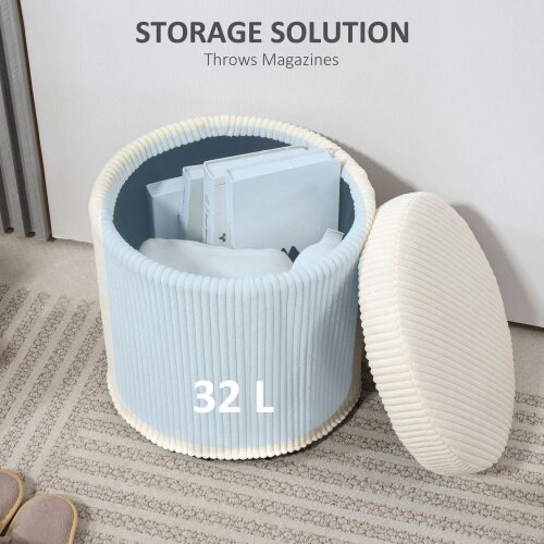 Wyld Haus Rokael Round Beige Corduroy Storage Footstool With Removable Lid