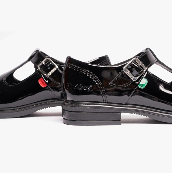 Kickers 116229 LACH T-BAR Girls School Shoes Black Patent