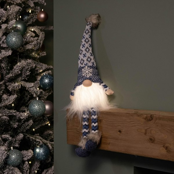 Samuel Alexander 55cm Battery Operated Light up Blue Christmas Gonk with Dangly Legs & Snowflake Hat