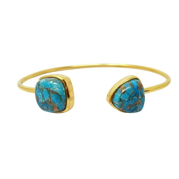 Blue Turquoise Gemstone Adjustable Bangle Bracelet