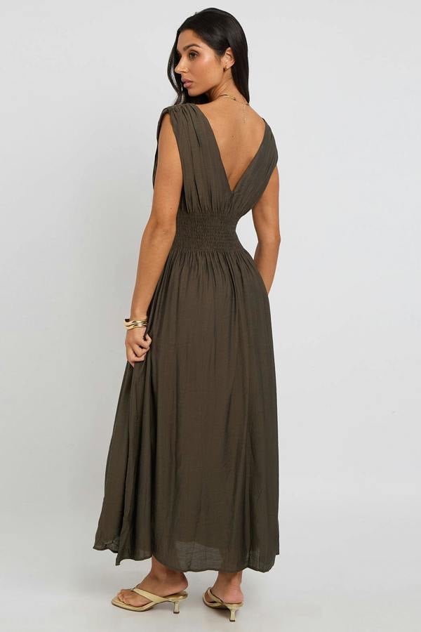 Urban Bliss Khaki Maxi Dress with Elasticated Waist