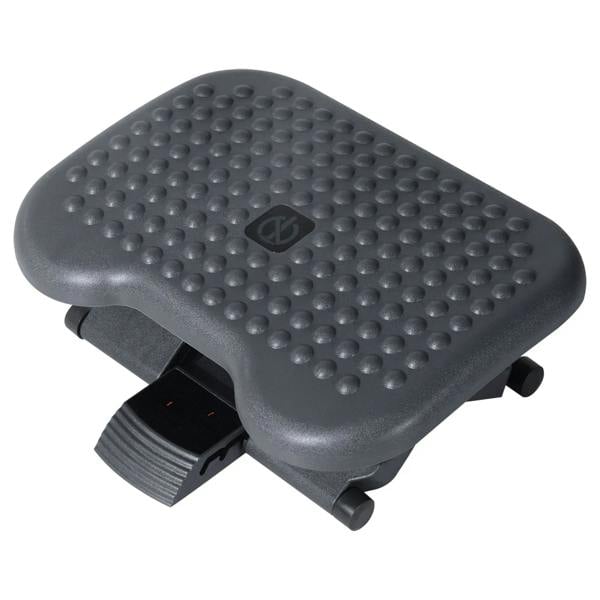 Charcoal grey adjustable footrest platform with textured anti-slip top and tilt base