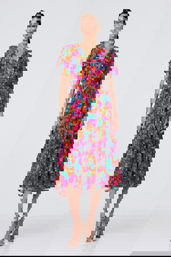 Pink | Floral Short Sleeve Tie Waist Dress