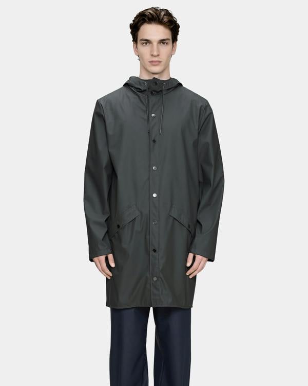 Rains Long Unisex Jacket - 153 Dark Grey | CHO | Designer Unisex Rain Coats