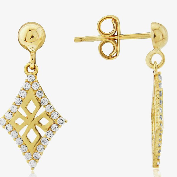 T. H. Baker 9ct Cubic Zirconia Open Heraldic Cross Earrings GER66-Y