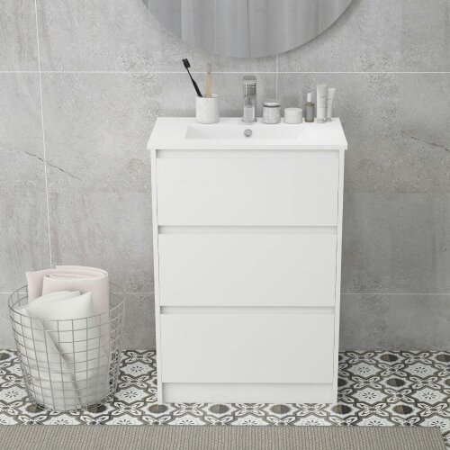 Wyld Haus Nilute Floor Standing Bathroom Vanity Unit With Basin And 2 Drawers High Gloss White 600mm