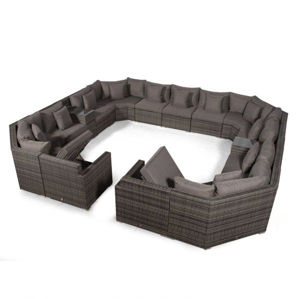Giardino Santorini Modular 13 Seat Rattan Conversation Set With 2 Drinks Cooler Armrests & 2 Coffee Tables