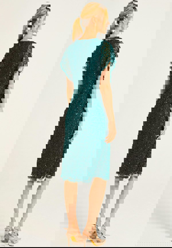 Embellished Midi Dress with Flutter Sleeve in Emerald Green - ANGELEYE