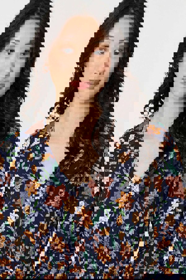 Navy | Floral Border Print Smocked Maxi Dress
