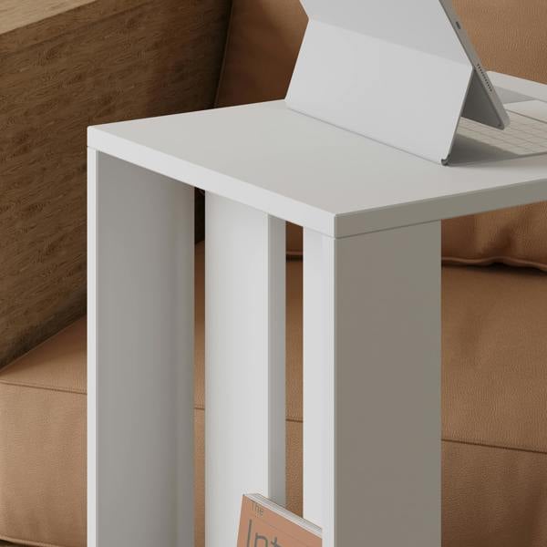 Decortie Edi Modern C- Shaped Side Table Mobile Functional with Open Compartment H60cm