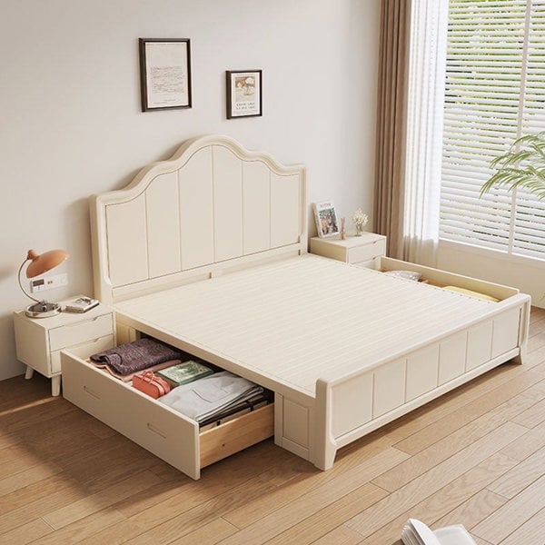 Agnes King Size / Super King Size Bed With Storage, Cream-Weilai Concept-Double-Drawer Storage-Weilai Concept