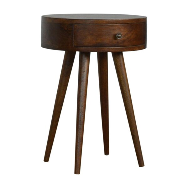 Wyld Haus Shoreham Nordic Chestnut Mango Wood Round Bedside Table with Drawer