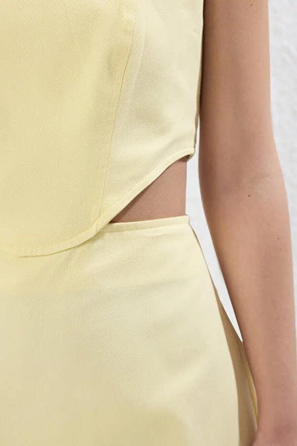 WOVCOR A-Line Mini Cotton Waist Cut-Out Square Neck Lined Woven Dress