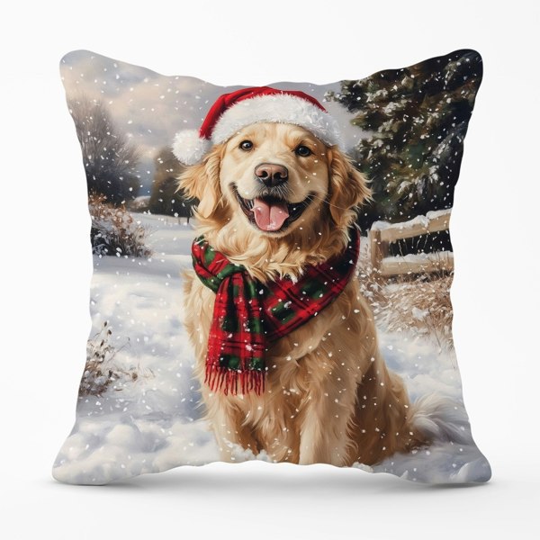 Warren Reed Christmas Golden Retriever Cushion