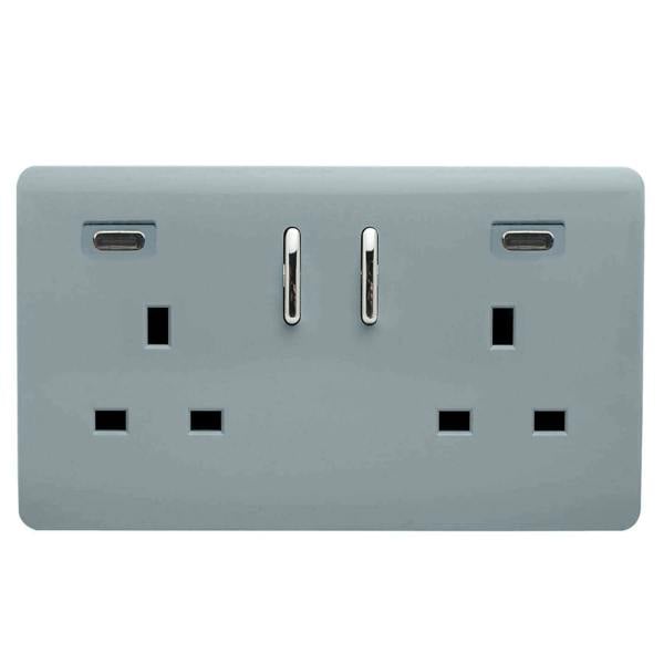 Trendi Switch 2 Gang USB 65W Type C USB Plug Socket in Cool Grey