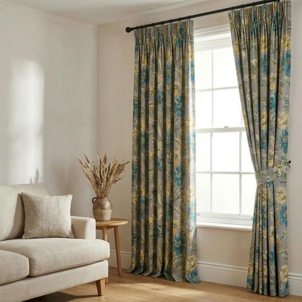 Morton made-to-measure curtains in Teal, styled in a living room