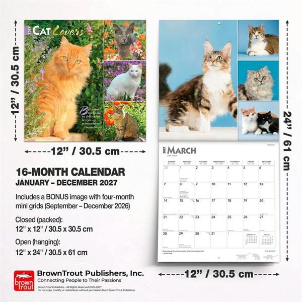 Cat Lovers Calendar 2027, Wall Calendars, Month To View, Cats, Gift
