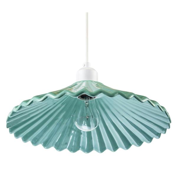 Emerald Green Nova Gloss Ceramic Pendant Light Shade with Rippled Body Image 5
